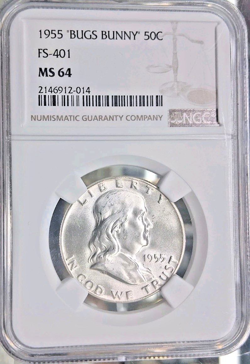 1955 Franklin Silver Half Dollar - Bugs Bunny Variety - FS-401 - NGC MS64 - H6