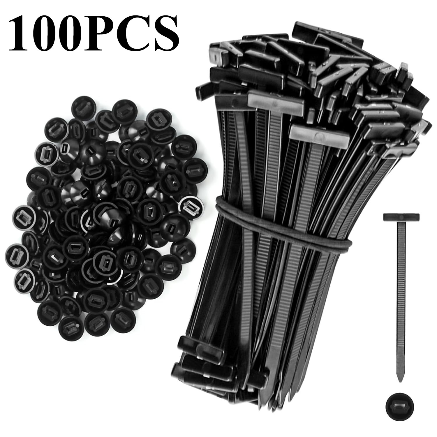 Nylon Universal Cable Tie Buckle, Zipper Clips for Cars, T Style Zip Ties Button