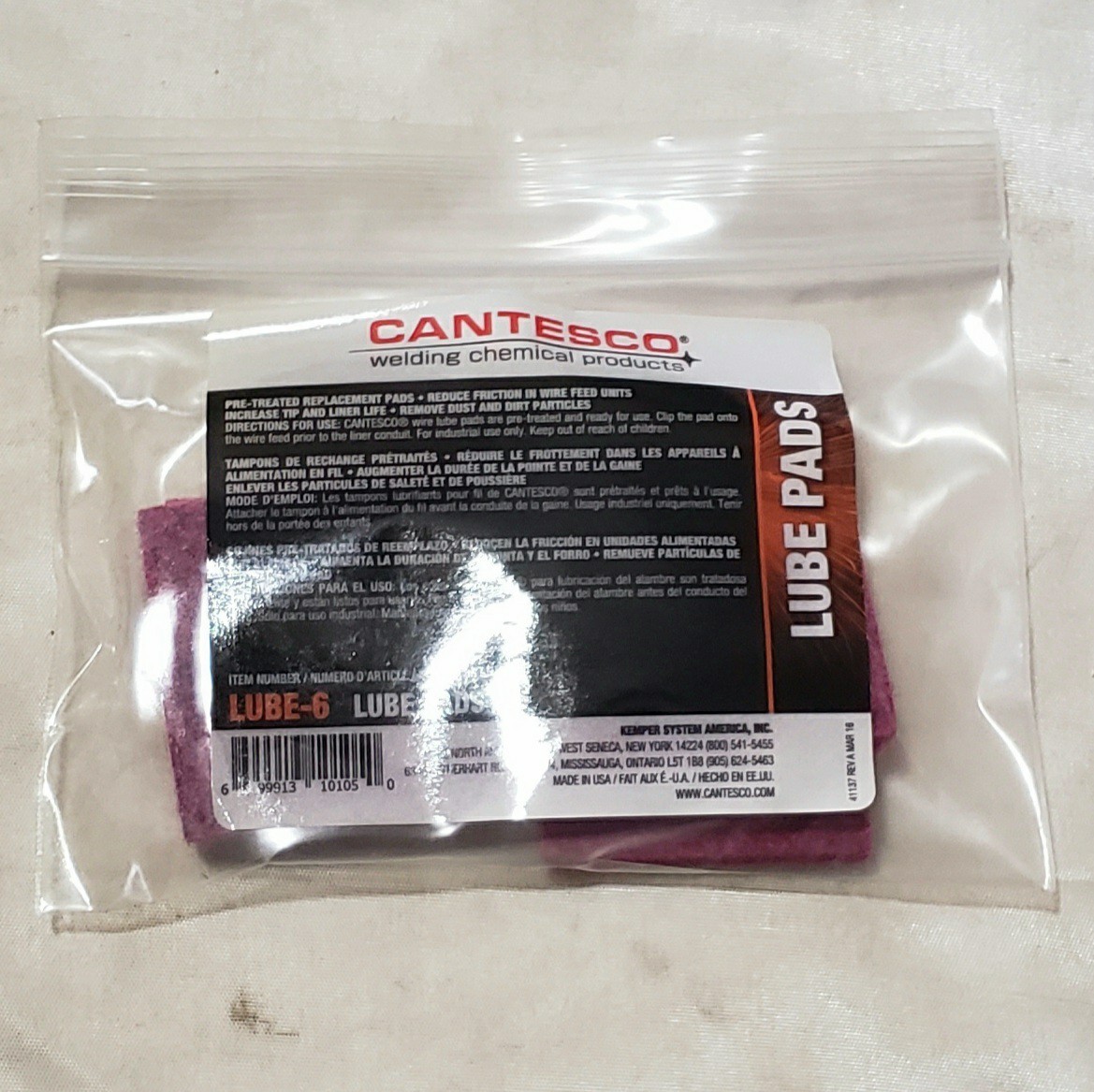 Cantesco Lube-6 Lube Pads For MIG Welding Wire Pack Of 6 With Clip