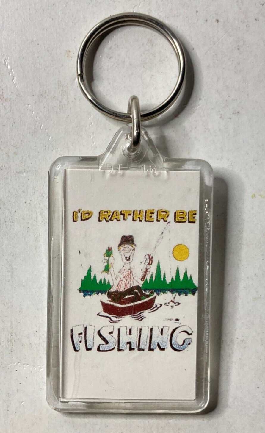 I'd Rather Be Fishing - Key Chain 3.25" Keyring New, Old Stock (man in boat)