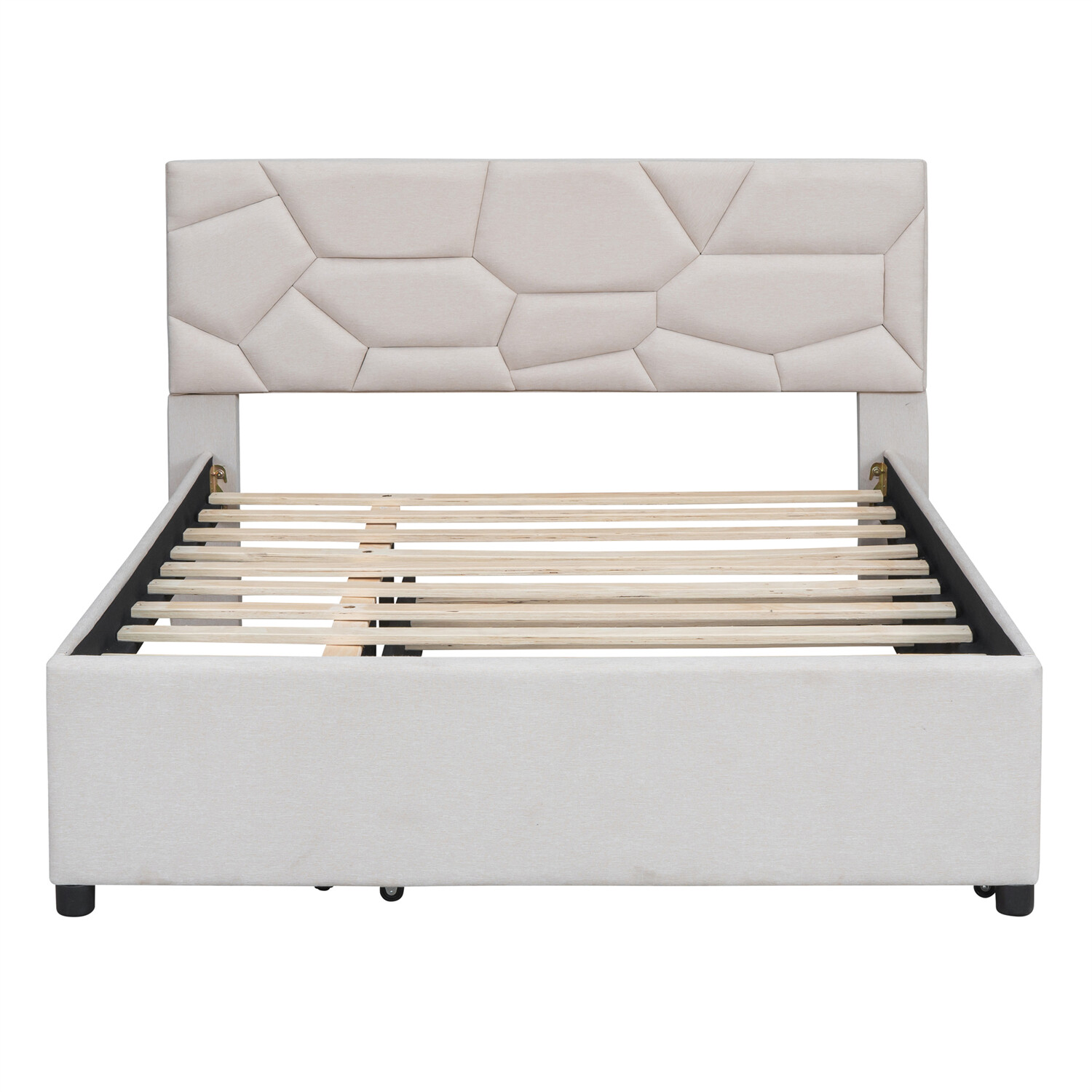 Full/Queen Size Bed Frame Upholstered Platform Bed w/ Headboard Beige/Gray