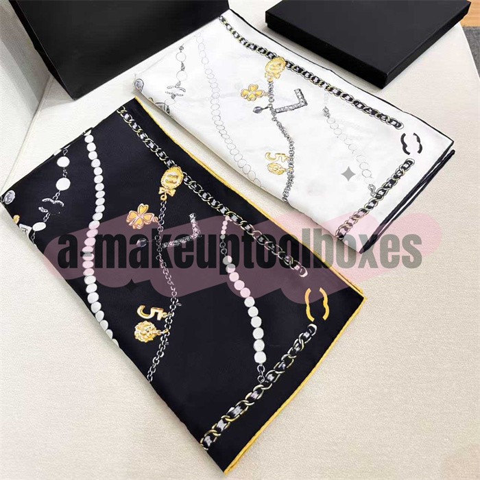 Silk Chains Pearl Necklace Perfume Bottle Clover Print Double Face Scarf S30