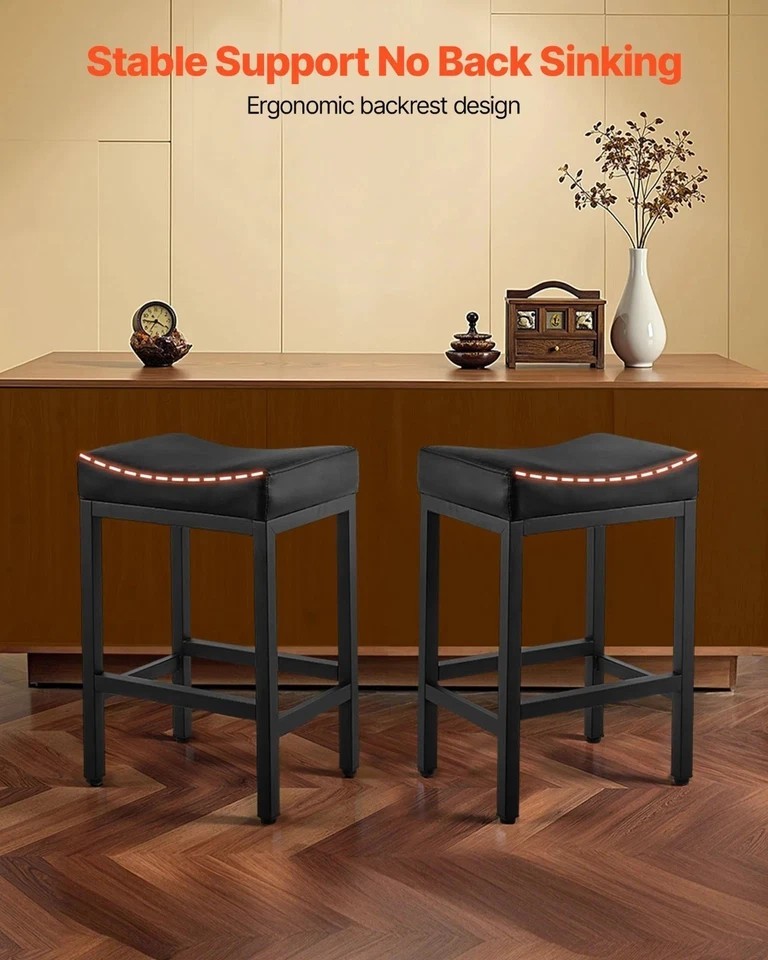 Bar Stool Set of 2 PU Leather Counter Height Stools 25 inch Barstool with Saddle