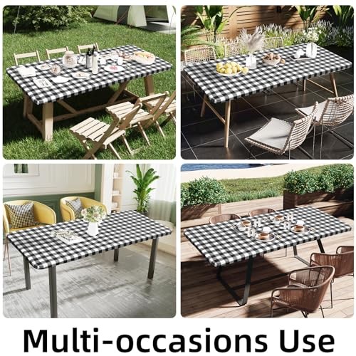Square Picnic Table Cloth, Elastic 34" x 34" (Square) Black and White