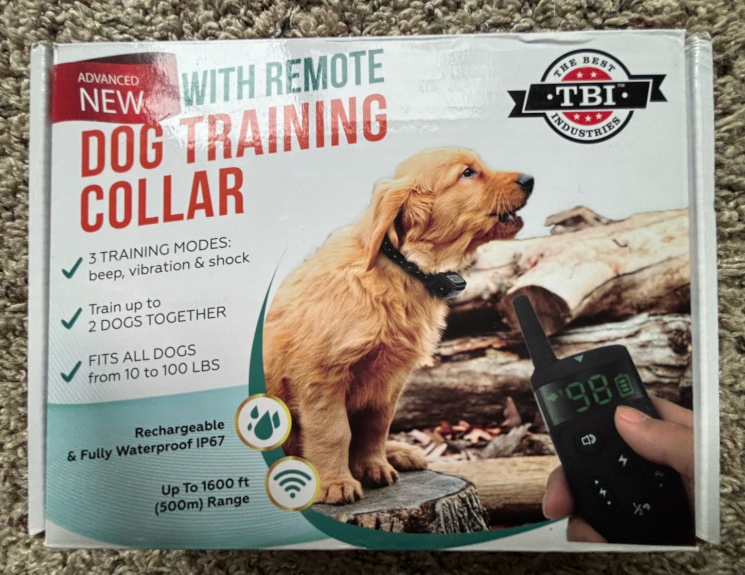 TBI Dog Training Collar & Remote 1600 ft range for 10-100lbs Dogs, New Open Box