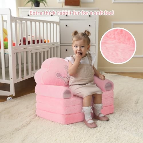 Toddler Chair Comfy，Foldable Princess Couch for Girl, Toddler Recliners Pink