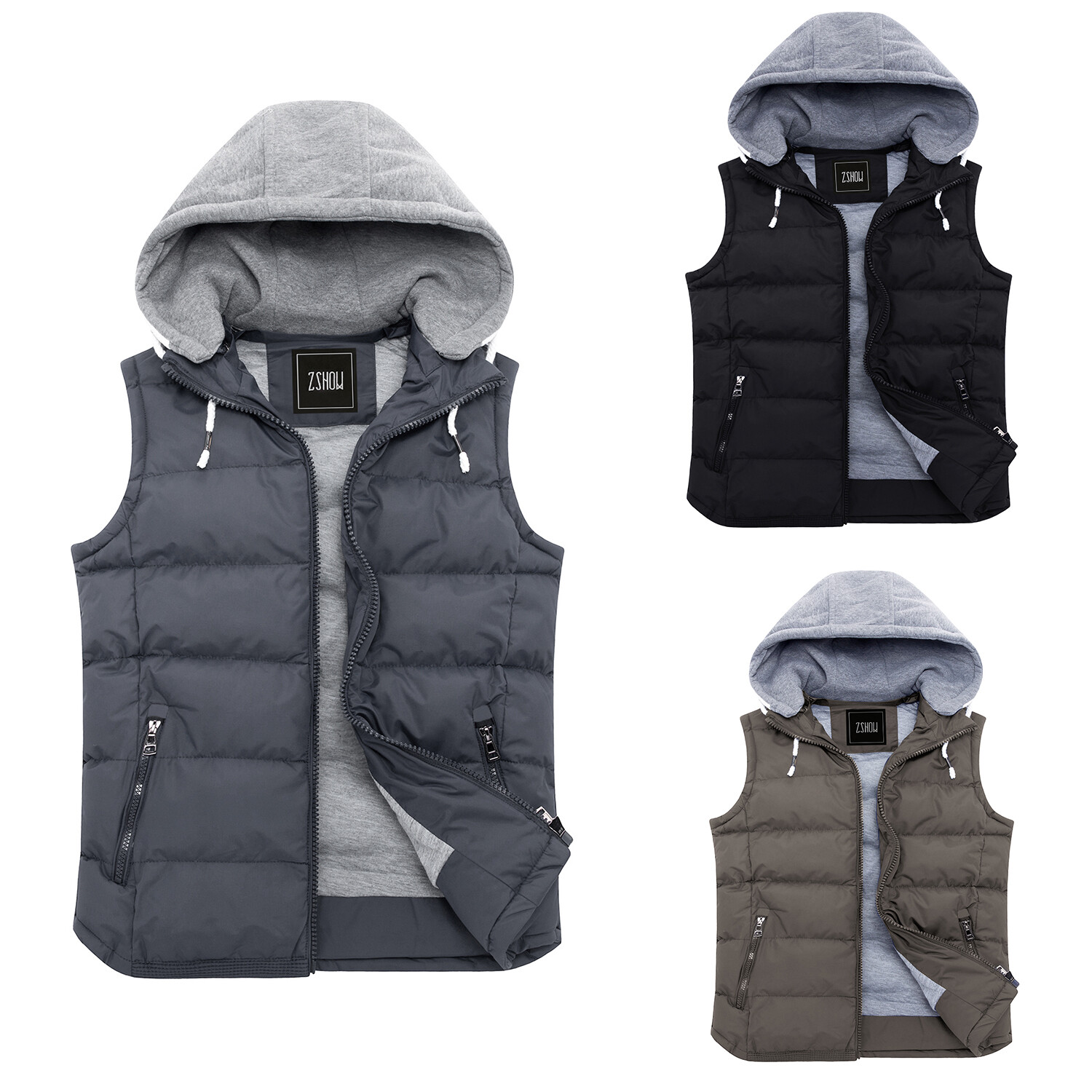 ZSHOW Men's Outdoor Vest Removable Hooded Padded Puffer Vest Waterproof Jacket