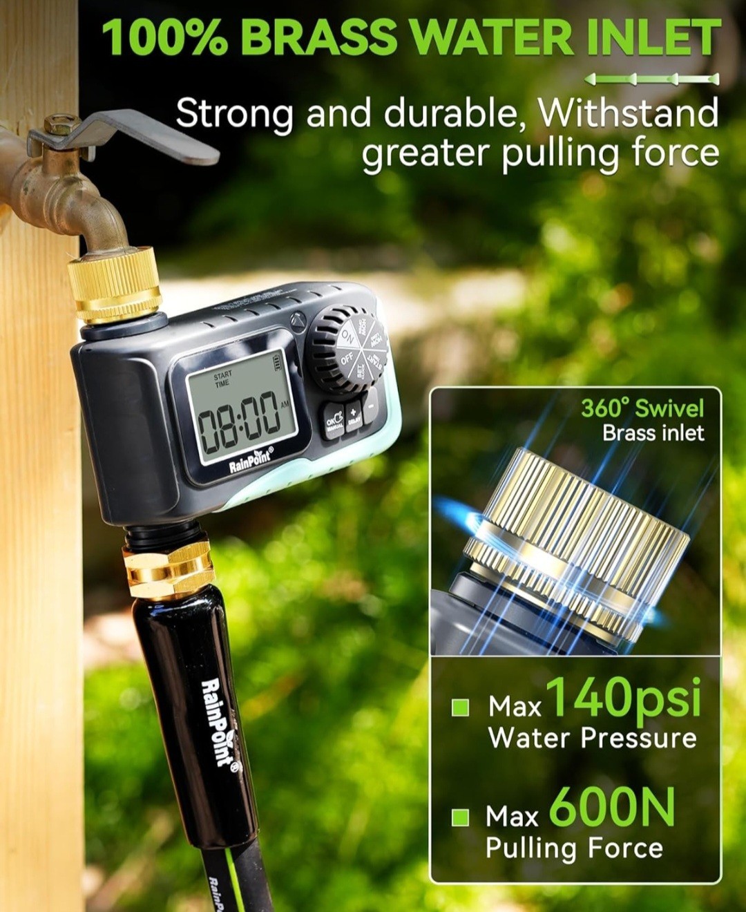 Rainpoint Sprinkler Timer With Brass Swivel