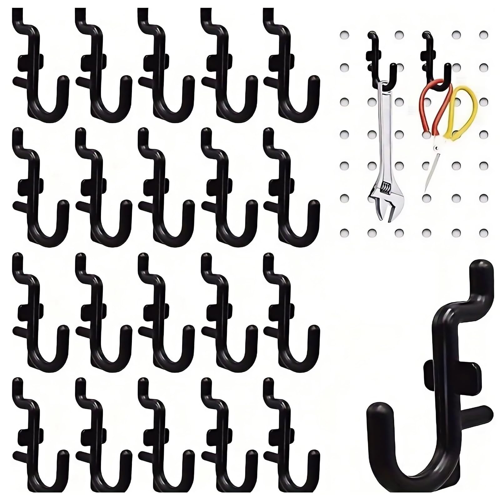 Pegboard Hooks Kit,1/4" Hole,50 Black Pegboard Hooks Assortment with J Hooks ...