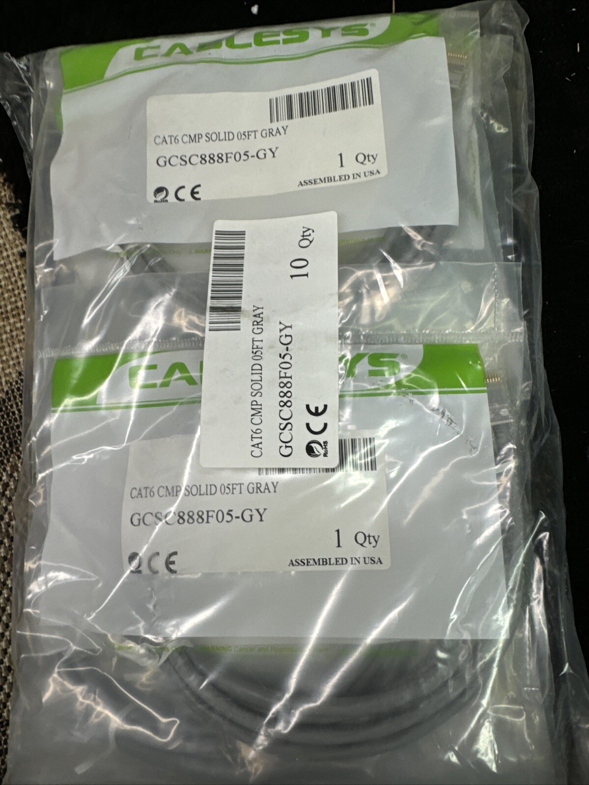 NEW 10 Pack  CAT6 5ft Ethernet GCSC888F05-GY Patch Cable RJ45 (UP TO 50 Avail.)