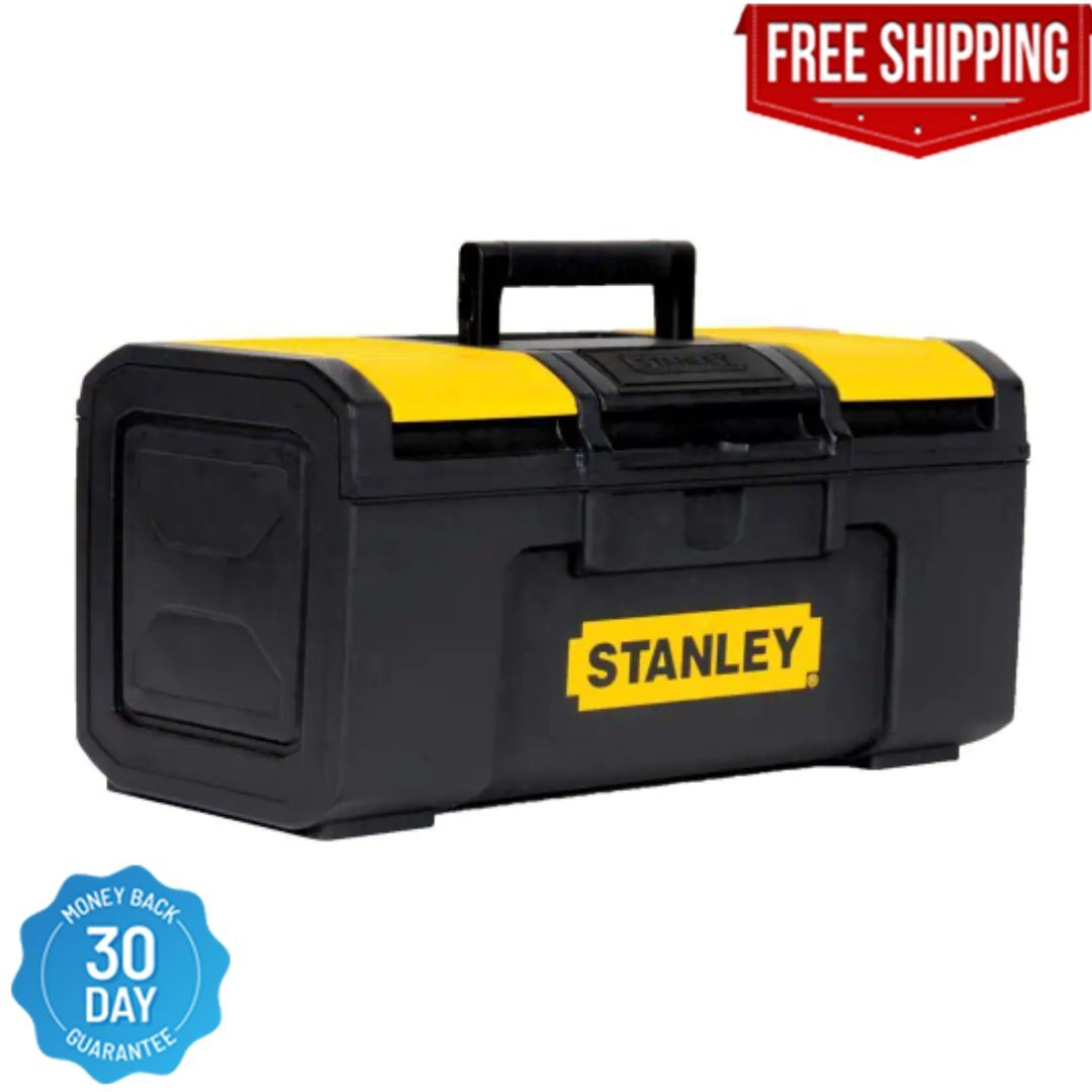 Tool Box with Interior Tray and Top Storage 16 In. 1-Touch Latch Lid Organizers