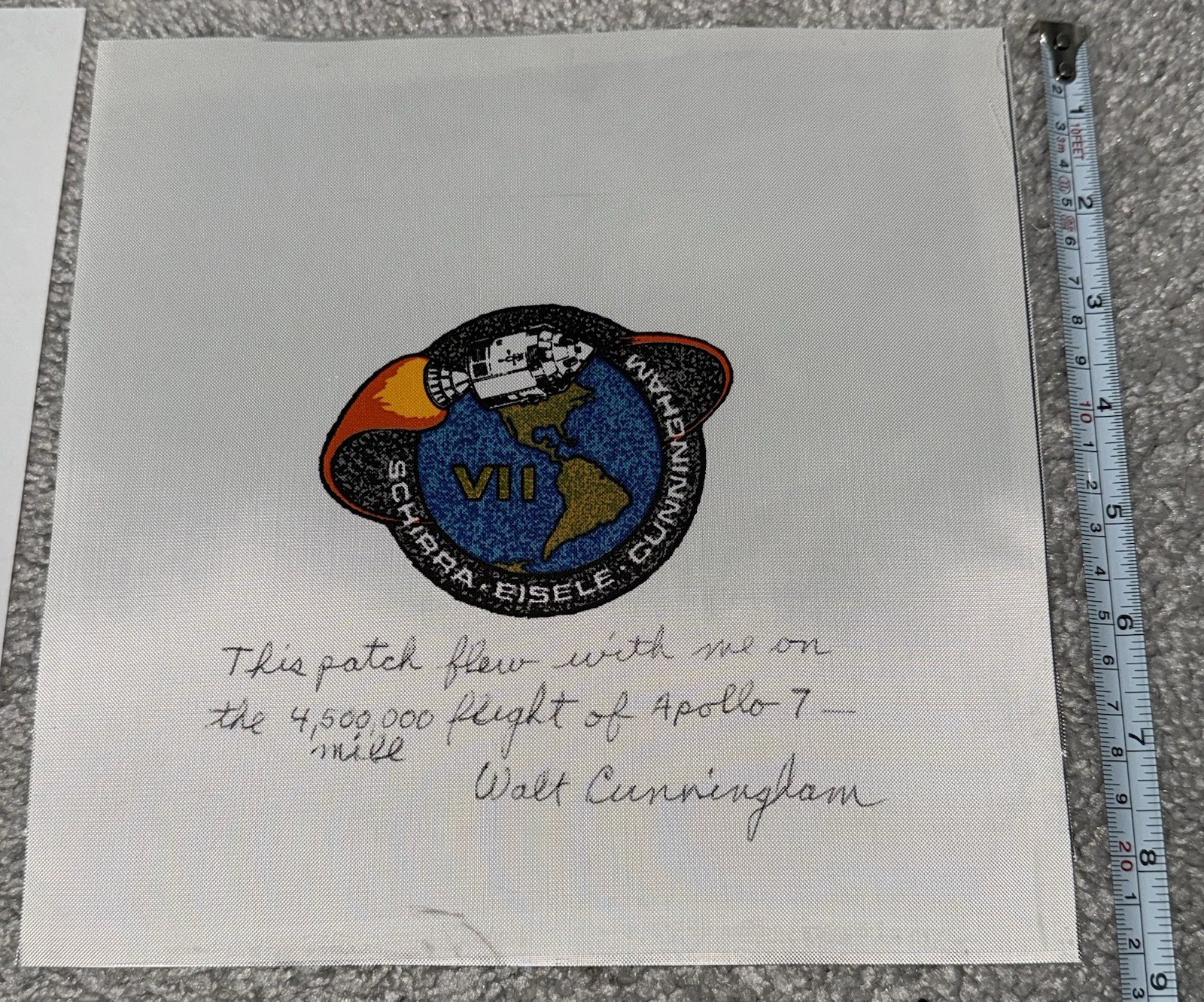 Apollo 7 flown beta cloth patch - Walt Cunningham COA