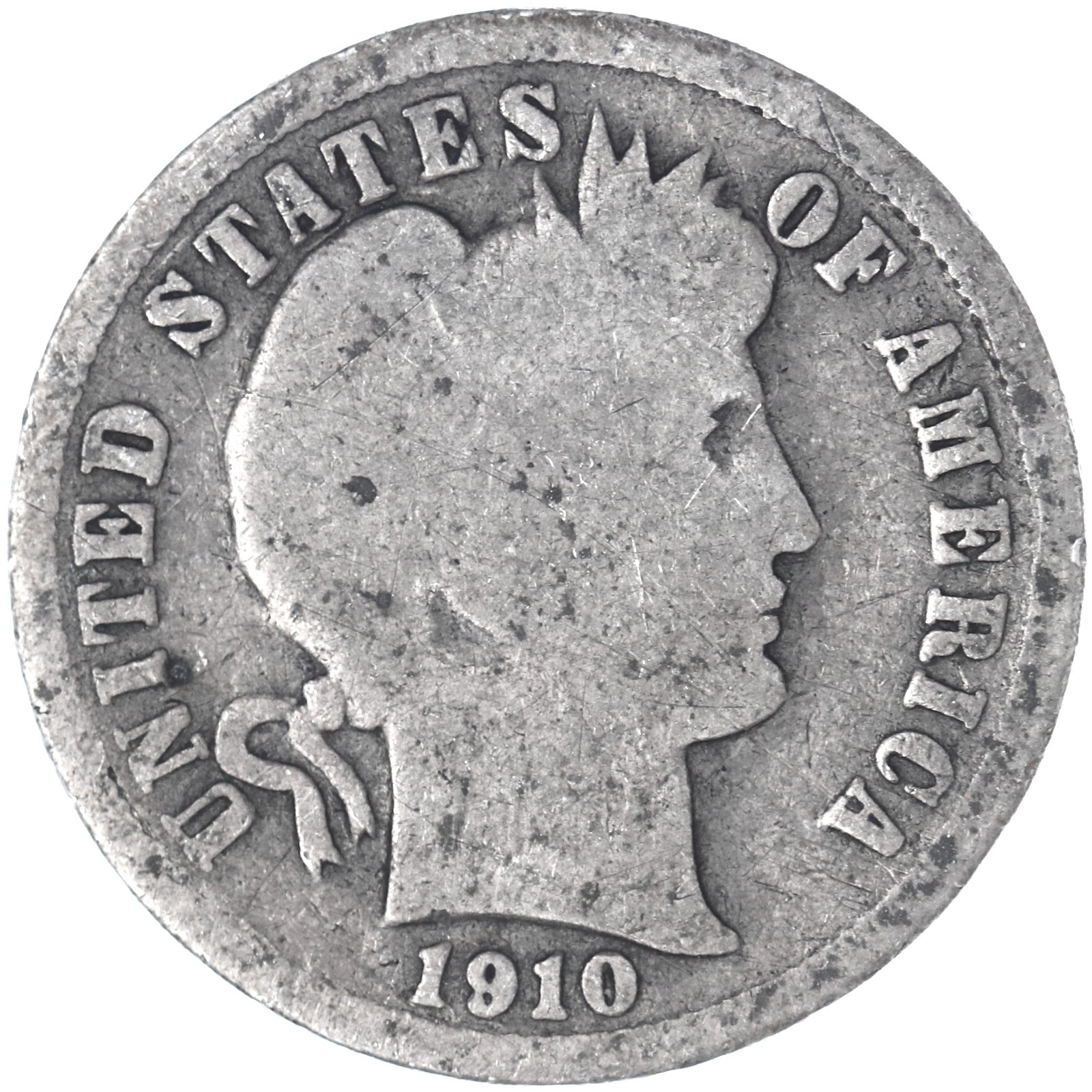 1910 (P) Barber Dime 90% Silver Good GD See Pics B383