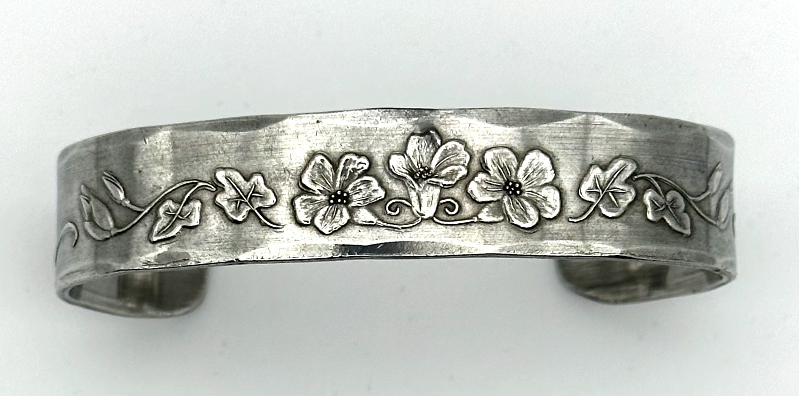 Wendell August Forge Cuff Bracelet Pewter Flowers and Leaves