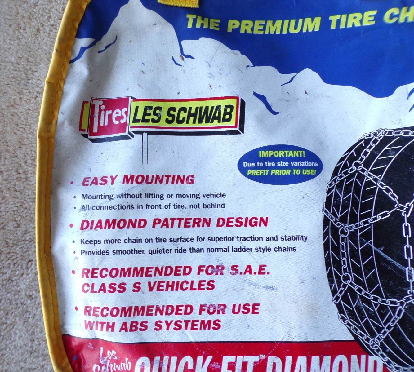 Les Schwab Quick Fit Diamond Pattern Tire Snow Chains @dD