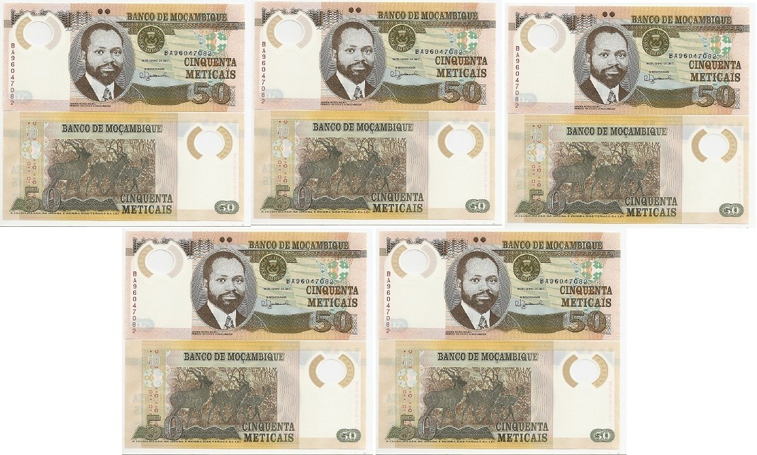 Mozambique - 5 pcs x 50 Meticais 2017 UNC Pick 150b - Polymer Lemberg-Zp