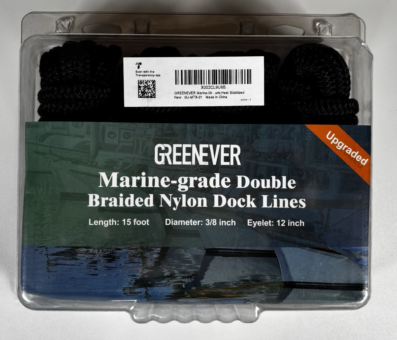 Greenever Marine-Grade Double Braided Nylon Dock Lines 15ft Length 3/8" 4 Pack