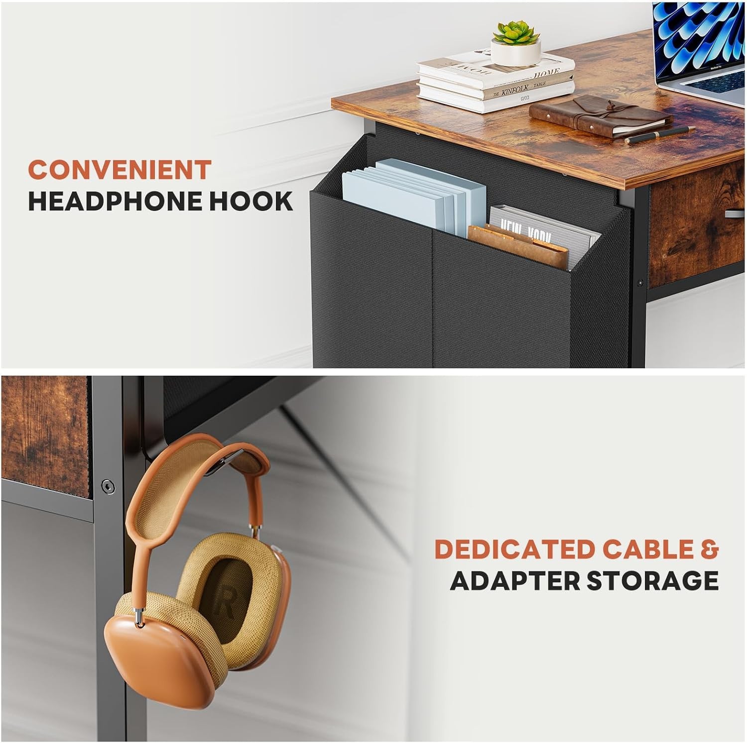 32 Inch Computer Desk with Drawers Small Writing Study Table Storage Bag Hook Br