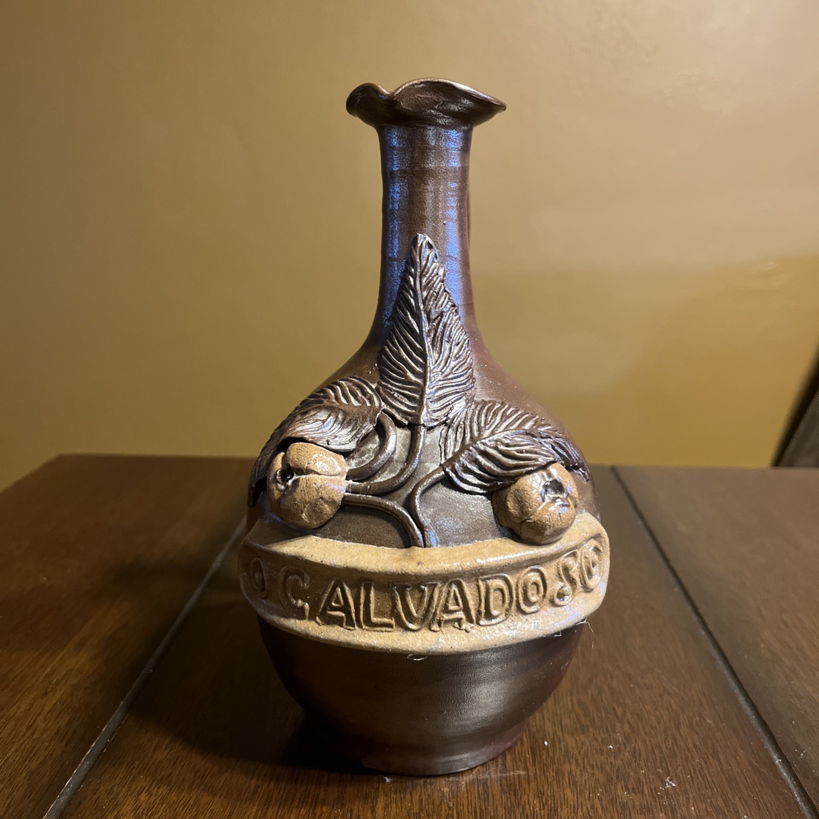Vintage Calvados Ceramic Jug Pitcher Decanter French Relief Apples France R LAMY