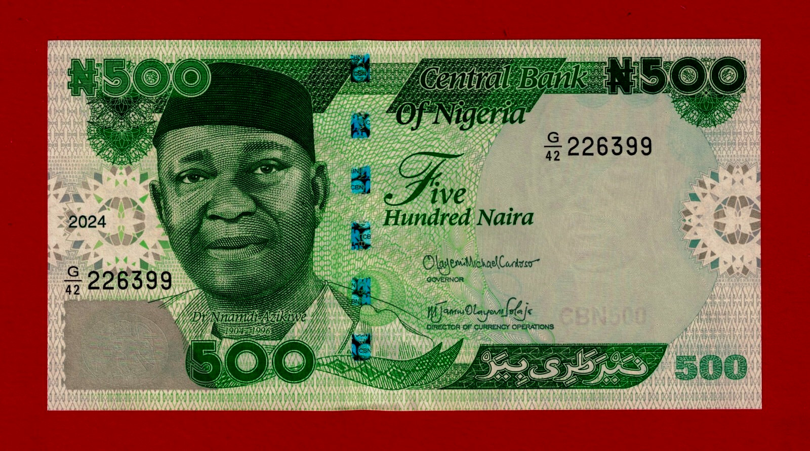 500 NAIRA 2024 NIGERIA UNC NOTE Fractional Prefix, Sign: Cardoso & Solaja (P-48)