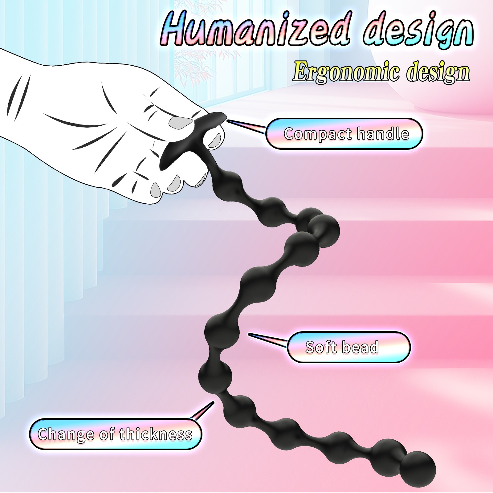 Soft Silicone Beads Plug Long Black Balls Plug Extreme Spreader Dilator