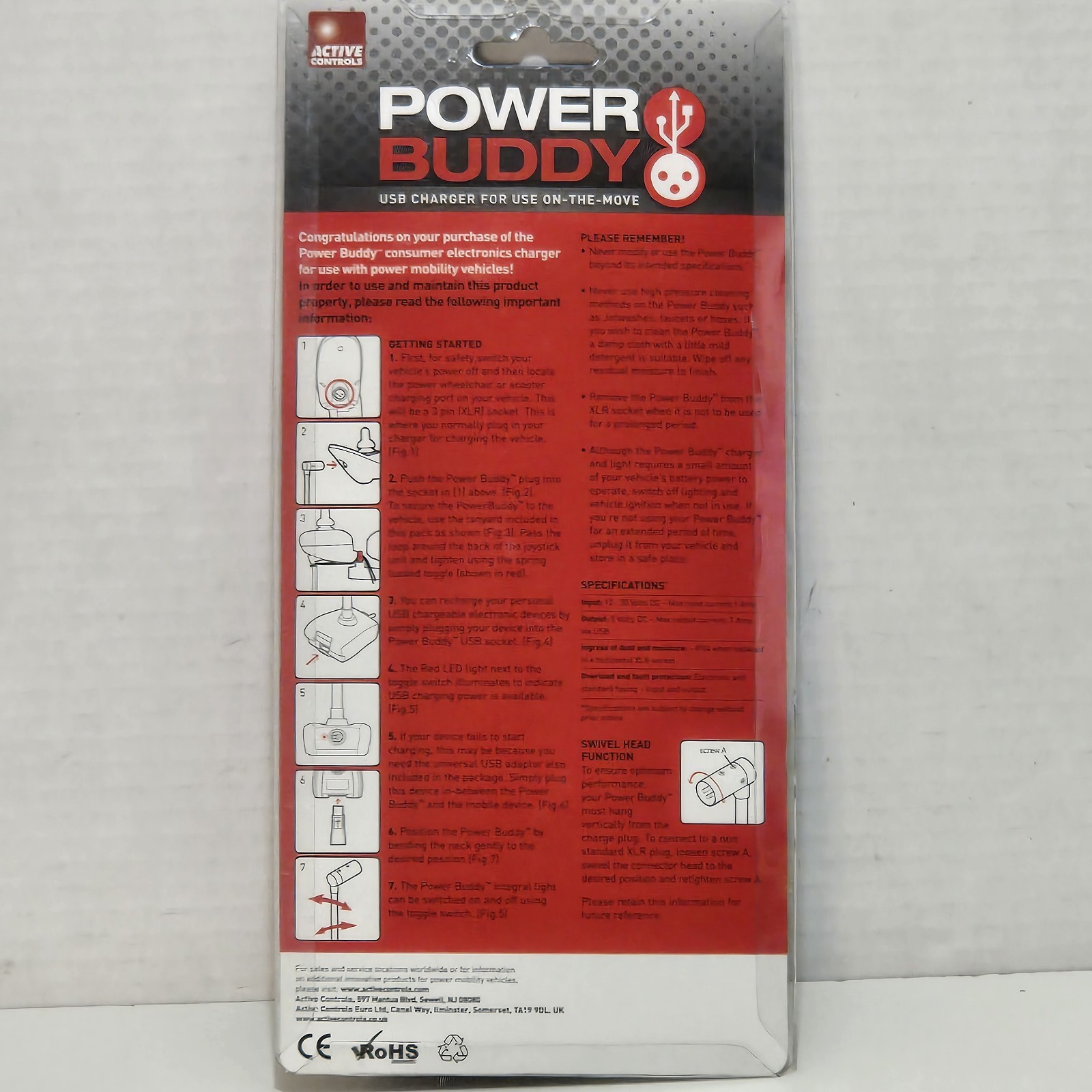 Active Controls Power Buddy - USB Charger and Guide Light for Powered Mobility