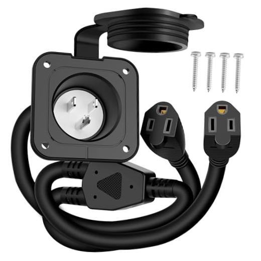 15 Amp AC Port Plug 125V Power Inlet 15A Flanged Inlet with Dual Extension Cord
