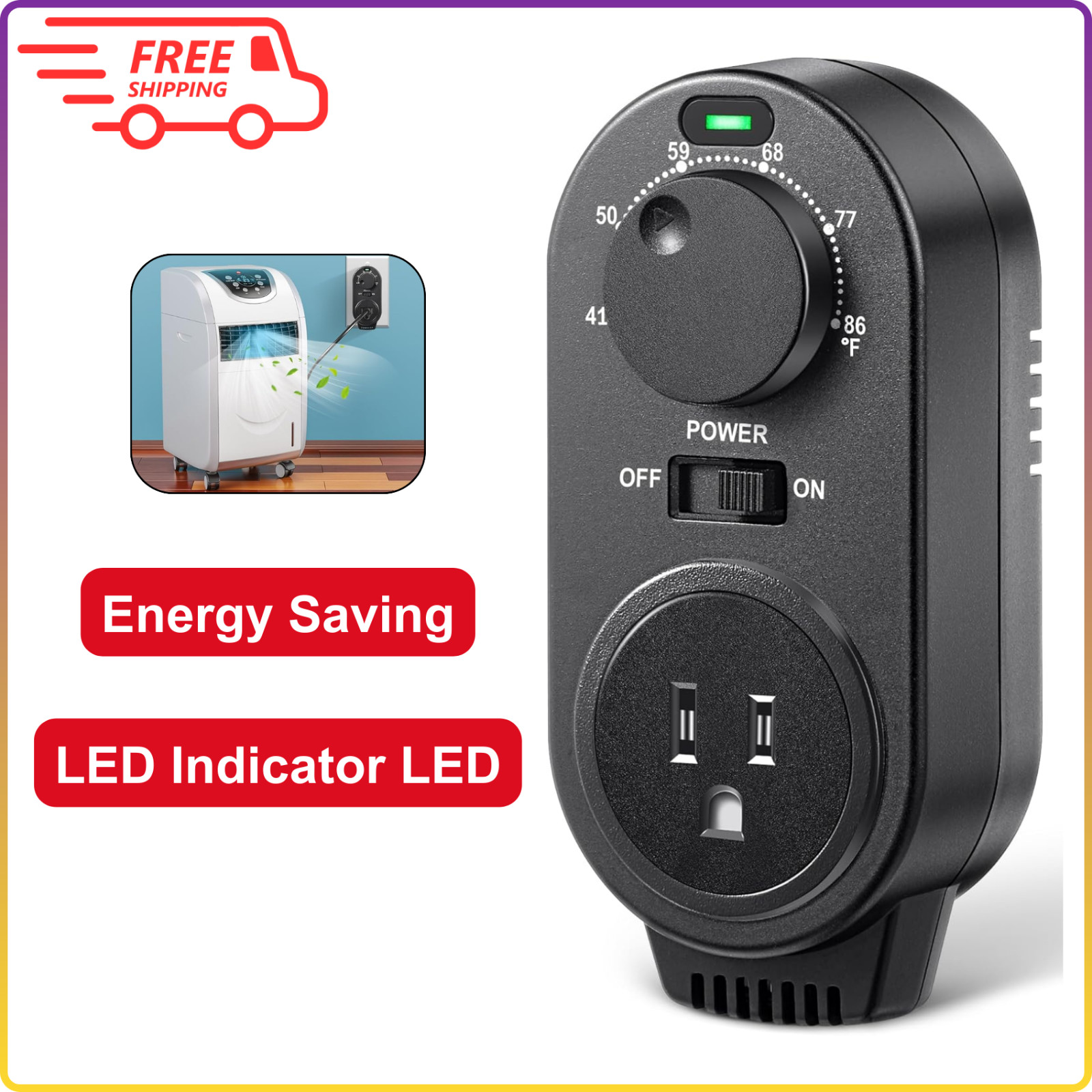 Adjustable Thermostat, Plug in Heating And Cooling Thermostat Controlled Outlet