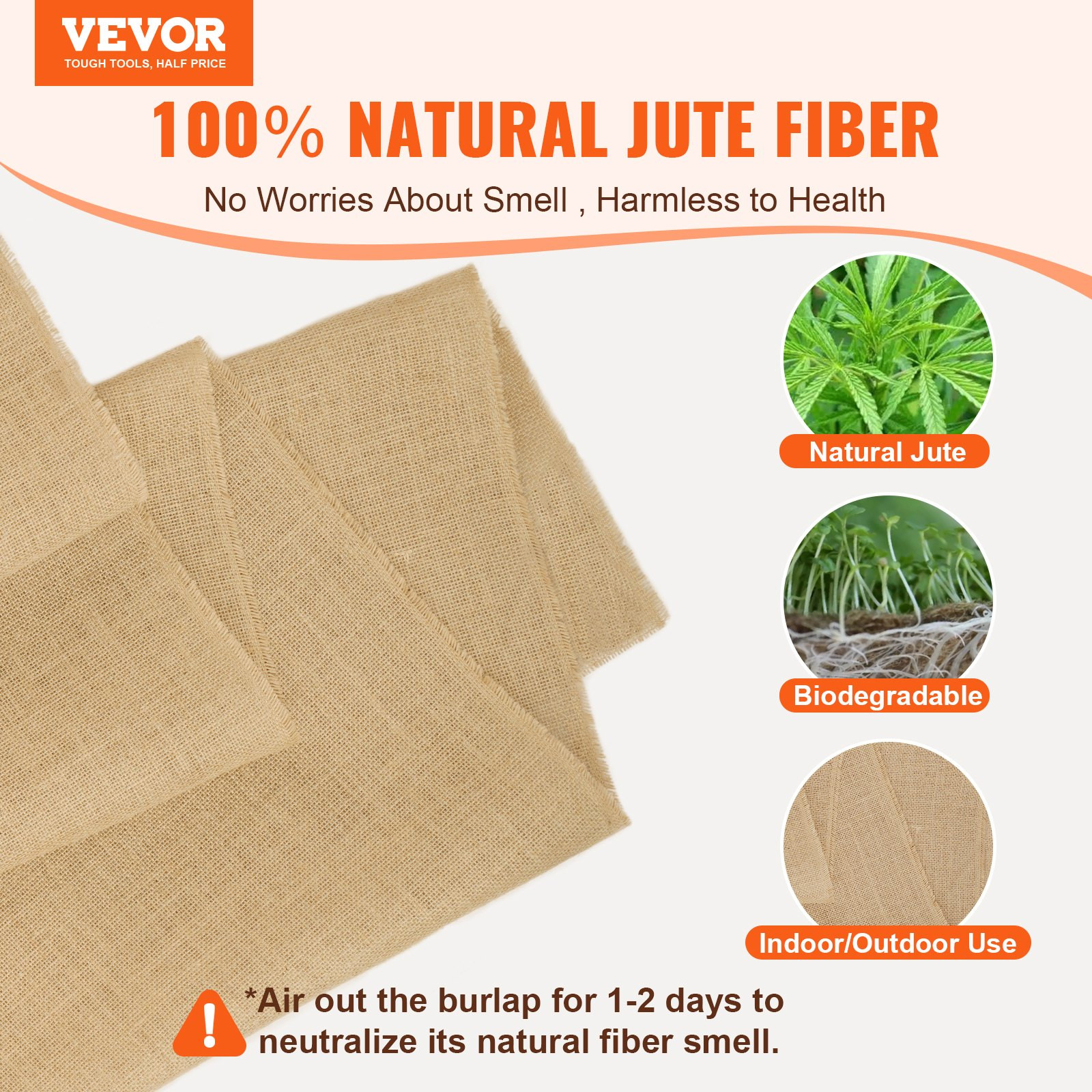 VEVOR Burlap Fabric Roll, 40” x 30 ft & 50 x 50 High Density Wide Natural Burlap