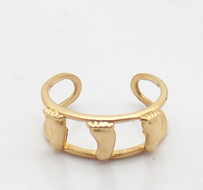 Adjustable Double Framed Feet Band Toe Ring Solid Real 14K Yellow Gold
