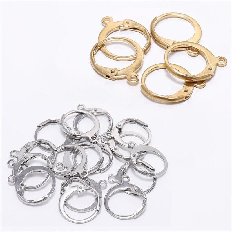 20pcs 304 Stainless Steel Leverback Earwire Round Hoop Earring Findings w/Loop