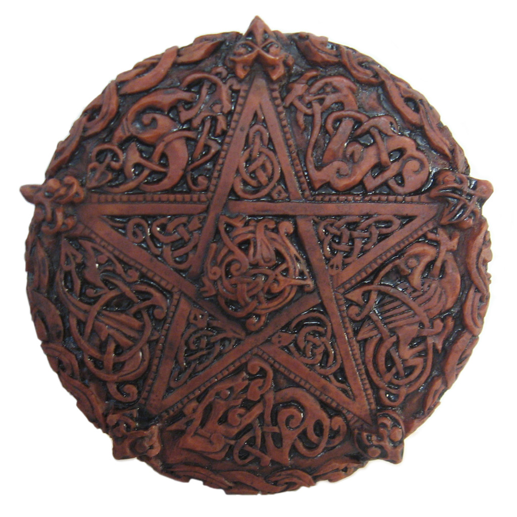 Celtic Pentacle Plaque NEW 5.5" Wood Color Pagan Altar Tile by Dryad Design