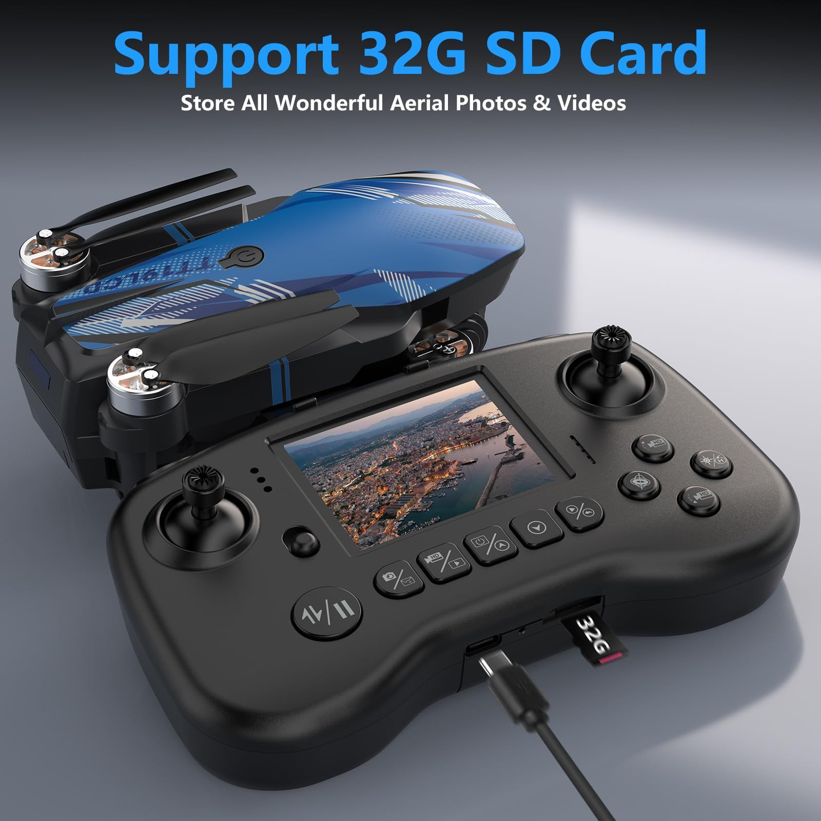 Drone with Camera for Adults LCD Screen FPV SJ sharp（RC a Screen）, Blue