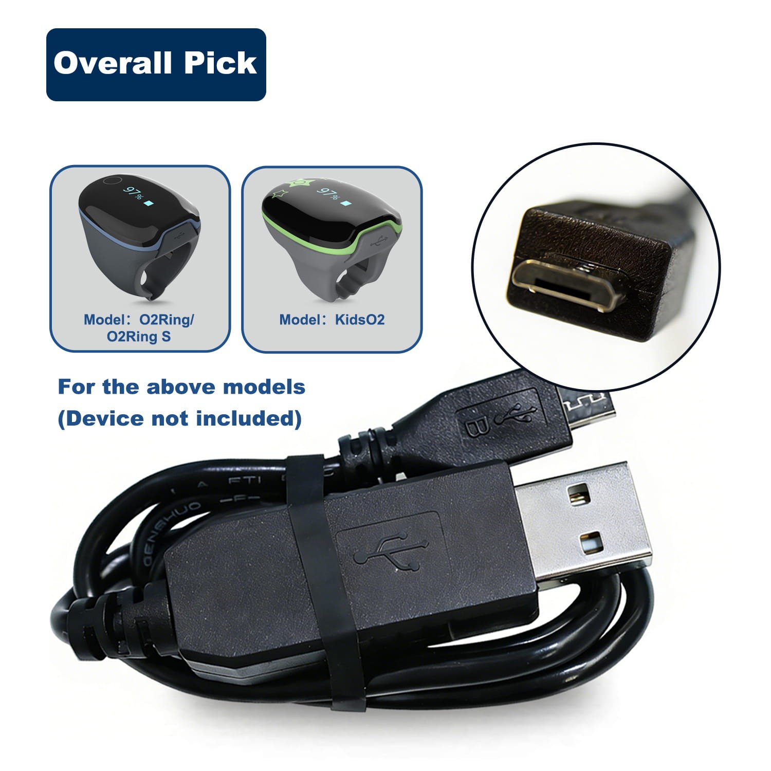 Original Micro USB Charging Cable & PC Data Cable For O2Ring & KidsO2 only