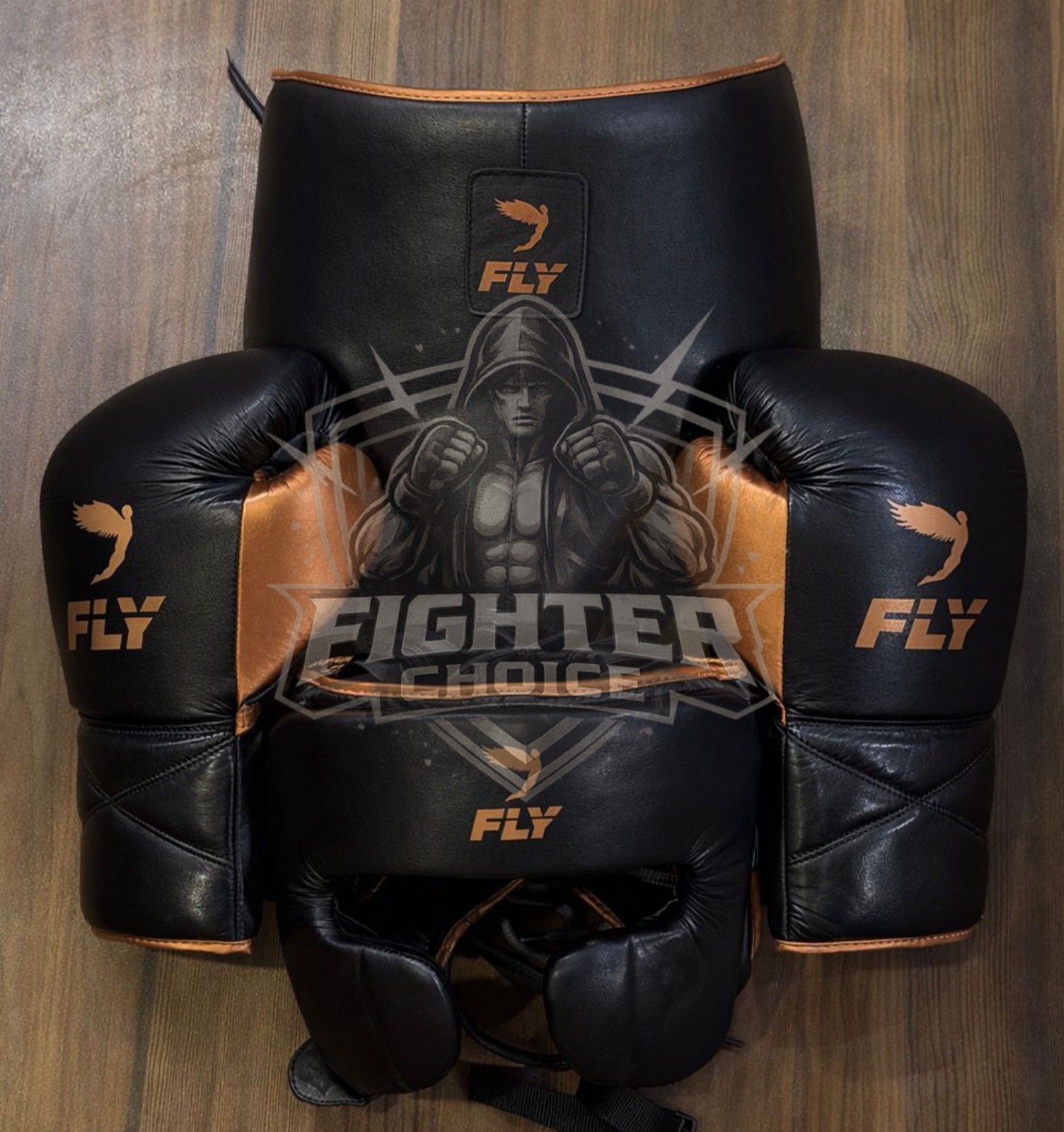Fly Boxing Set Black Gold Cowhide Leather Sparring & Training