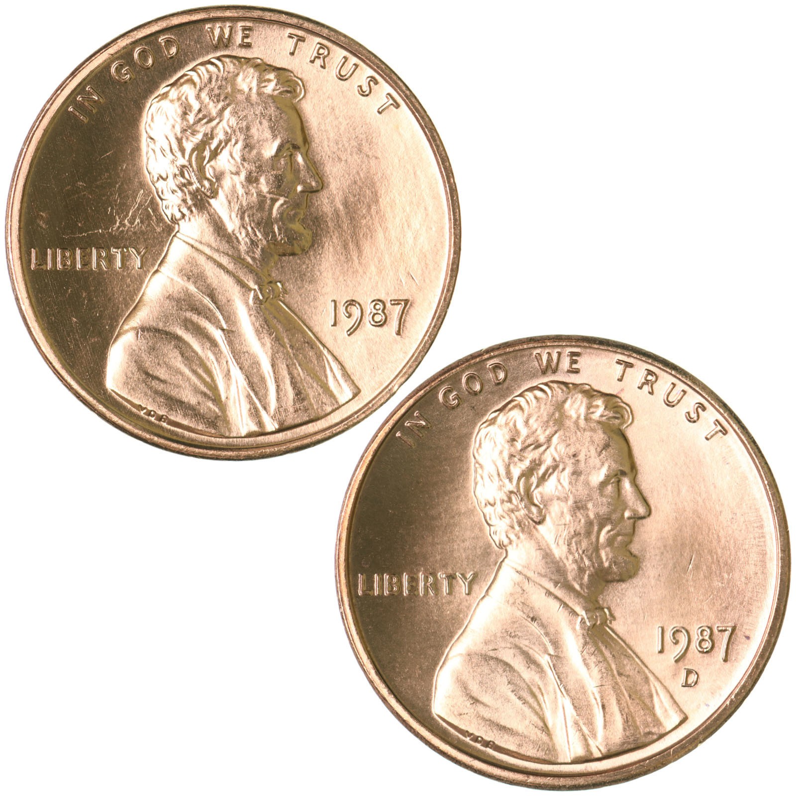 1987 P D Lincoln Memorial Cent Brilliant Uncirculated 2 Coin Year Set