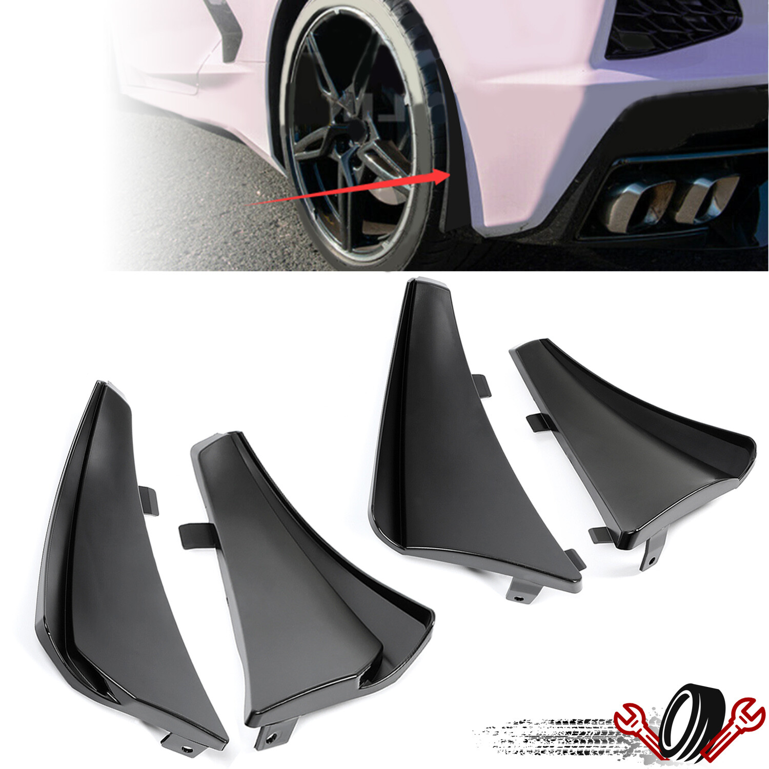 For Corvette C8 2020-2023 XL Extended Black/Extended Front Rear Guard Mud Flaps