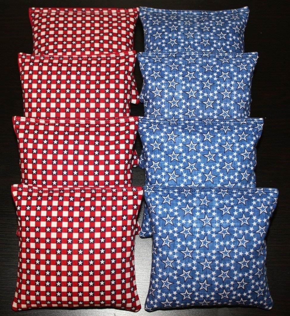 Patriotic AMERICAN STARS Blue & Red Cornhole Bean Bags ACA Regulation Quality!!