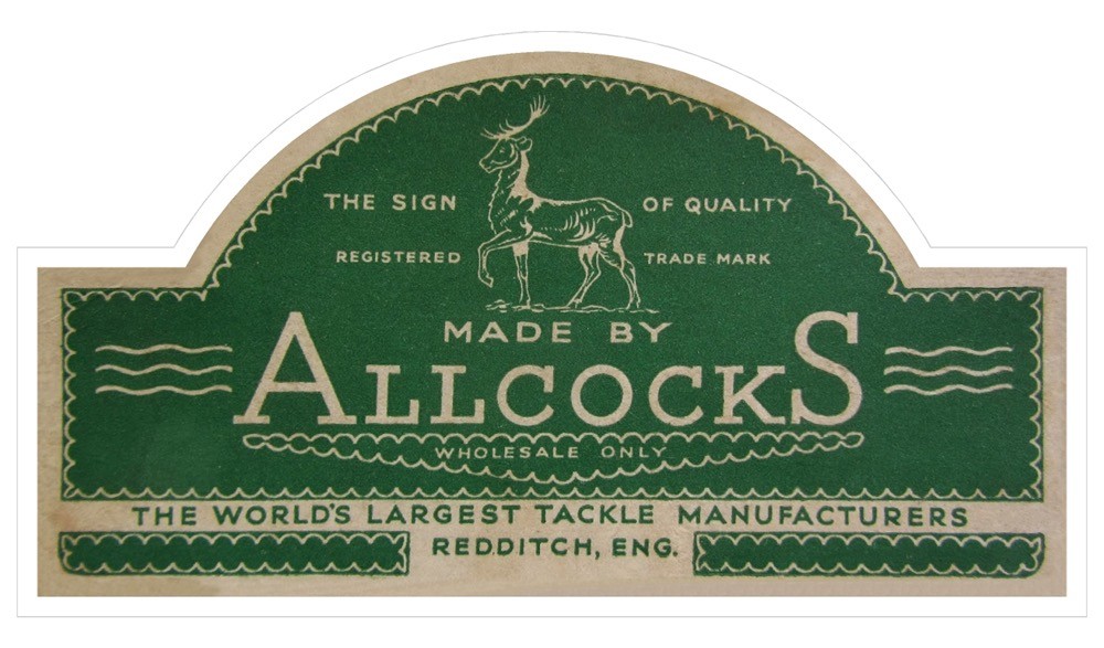 Gloss Laminated Allcocks Vinyl Stickers x2 replica logo fishing tackle 104x55mm