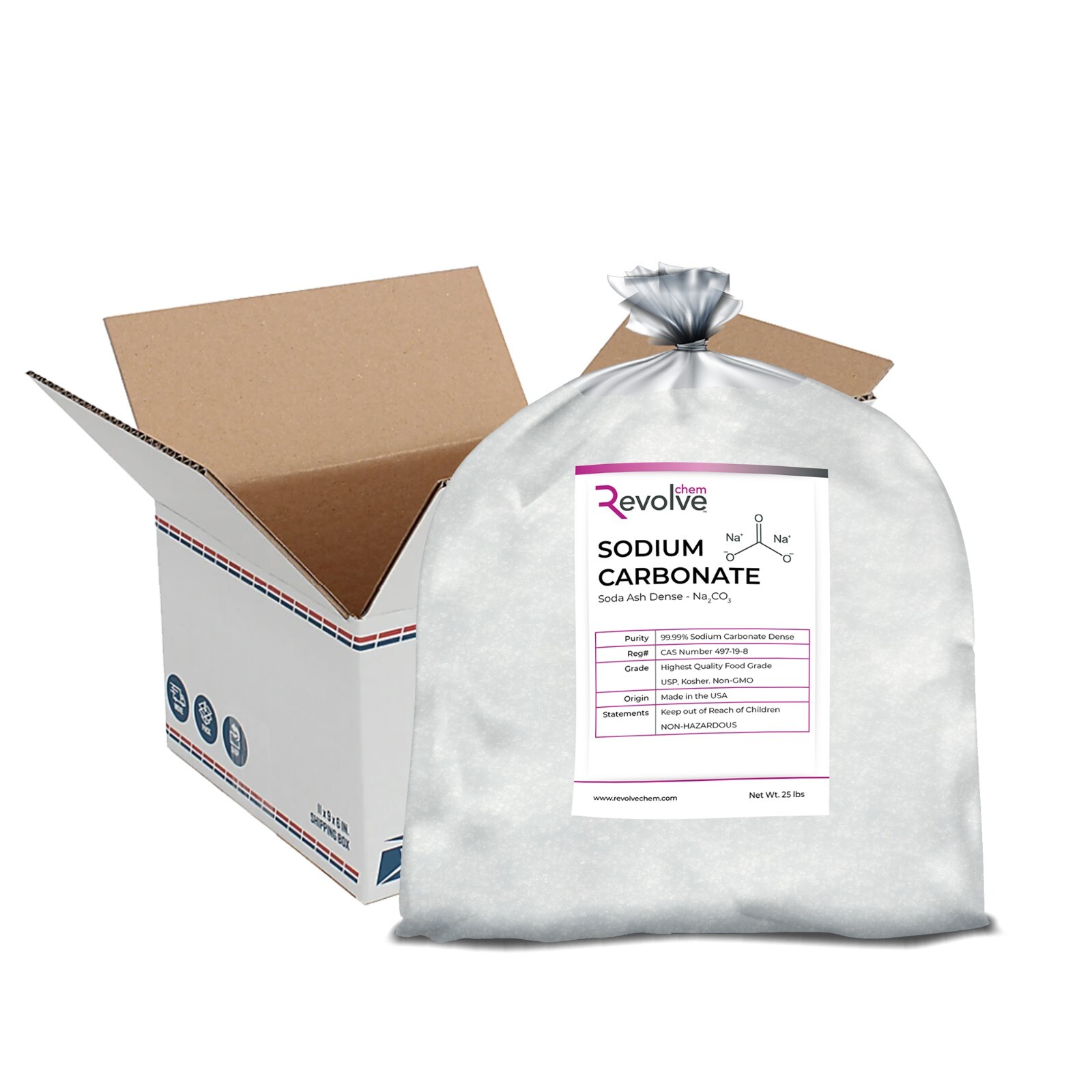Soda Ash Dense 25 lbs. Pure 99.99% Sodium Carbonate USP Grade, Kosher, Non GMO