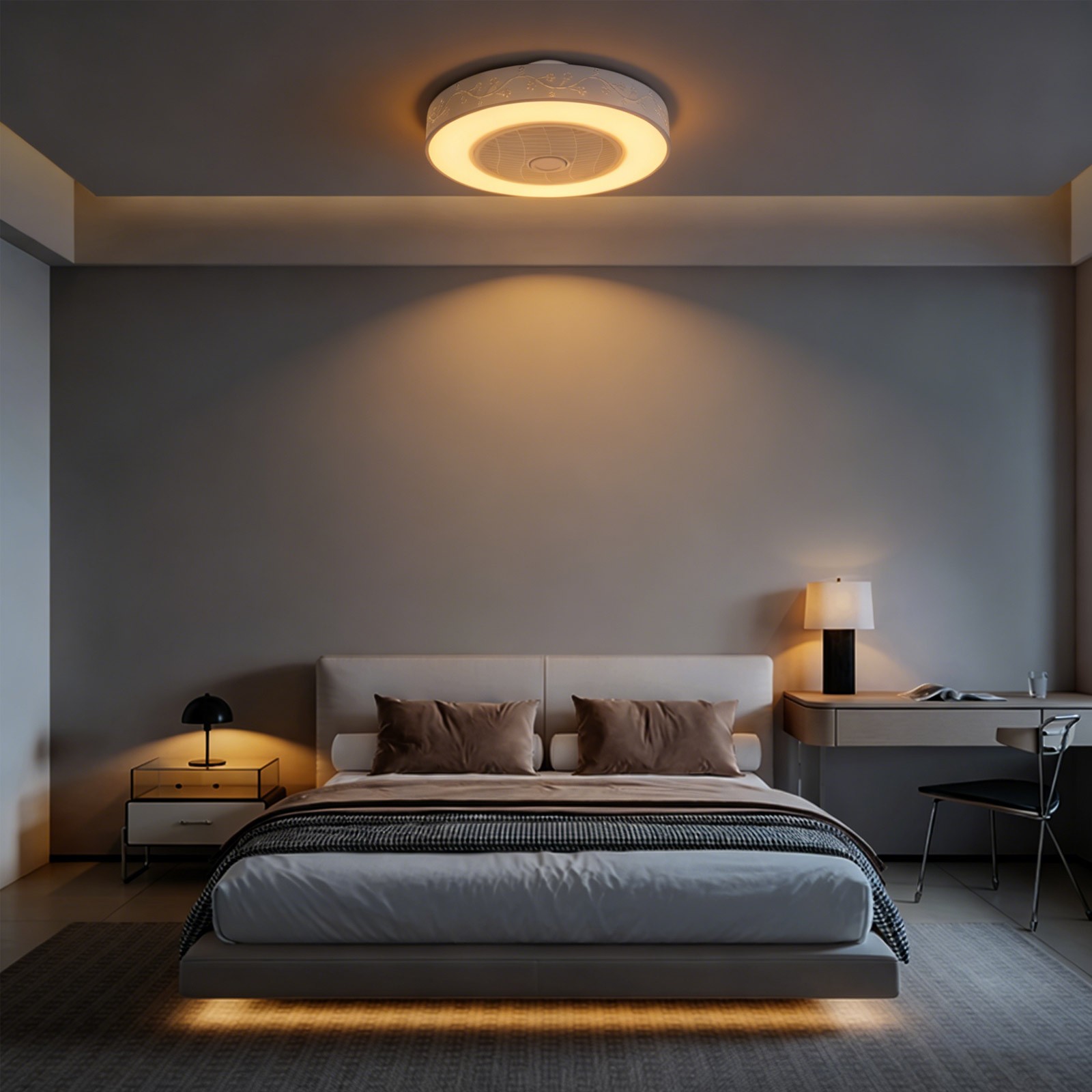 50cm Round Ceiling Fan Light 3Color LED Chandelier Lamp Dining Bedroom