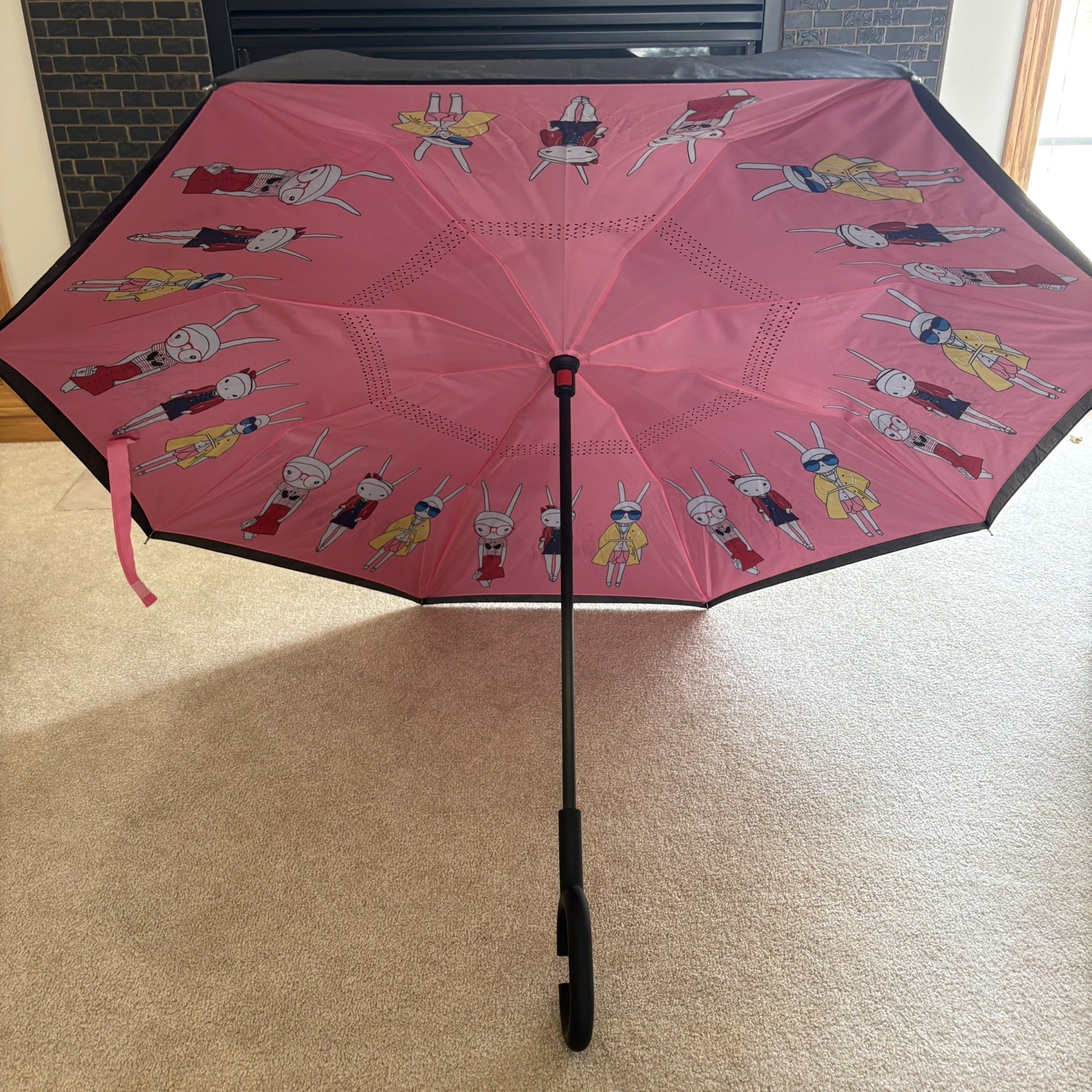 Rare FIFI LAPIN Bunny Rabbit Inverted Reverse Umbrella, C Handle 48”
