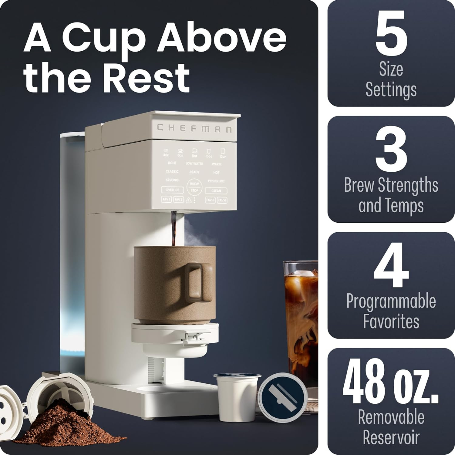 Caffeinator Single Serve Coffee Maker, Brew Kcups & Grounds, Drip Coffee Machine
