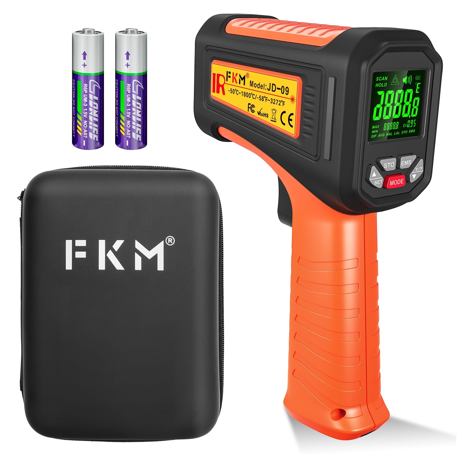 50158°F ~3272°F Infrared Thermometer High Temperature Gun,Non Contact Digital...