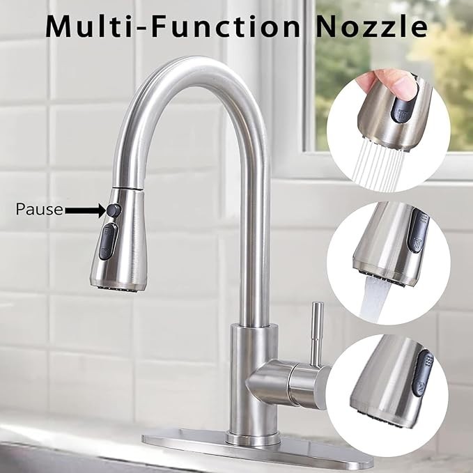 Single Handle Kitchen Sink Faucet Pull Down Spray High Arc Single Hole Mixer Tap