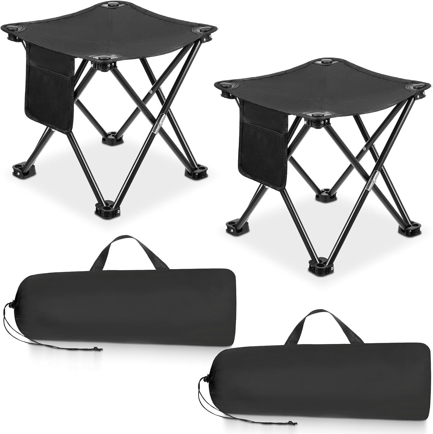 2 Pack Camping Stool 13 Inch Portable Folding Camp Stool with Side Pocket for Ca