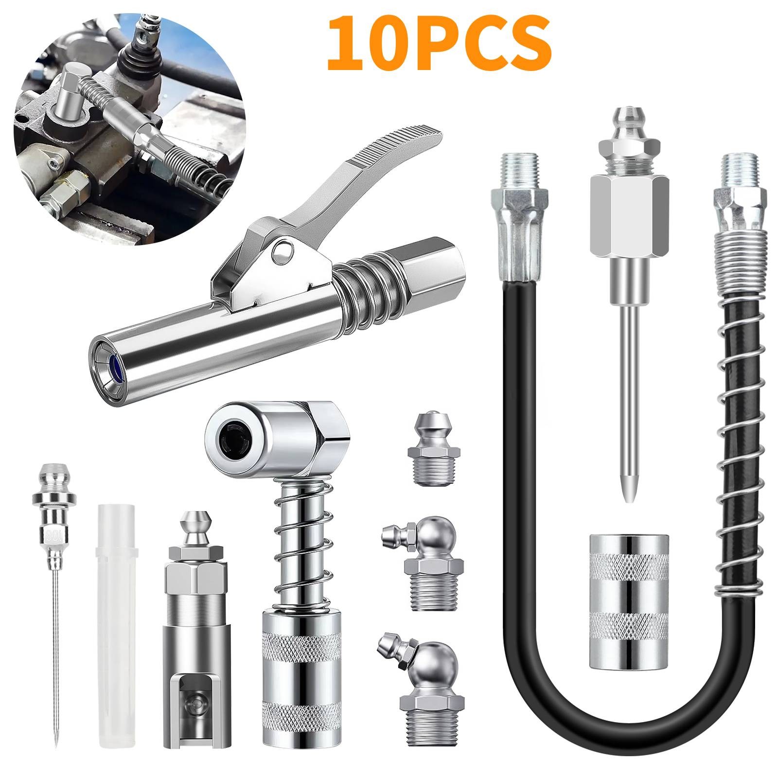 Grease Gun Coupler Accessory Kit with Hose Needle 90° Adapter for Zerk Fittings
