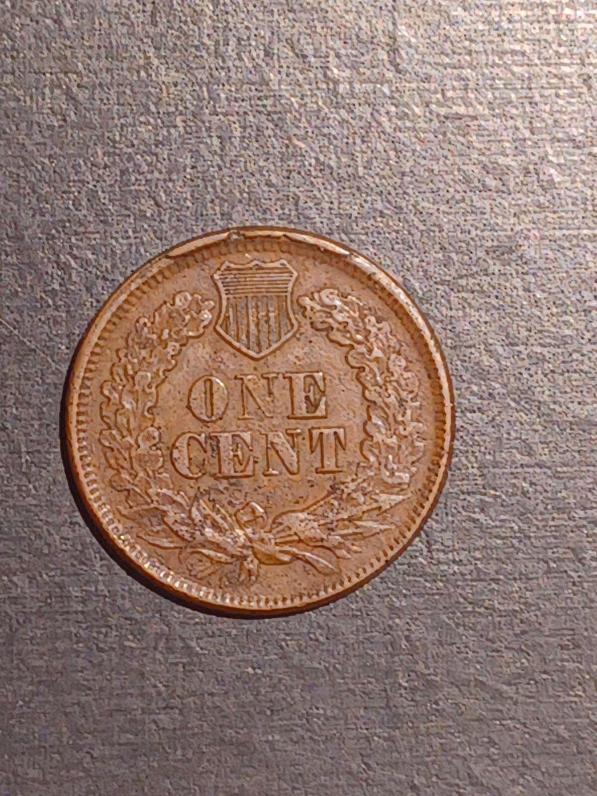 1865 Indian Cent Cud On Reverse Top Rim