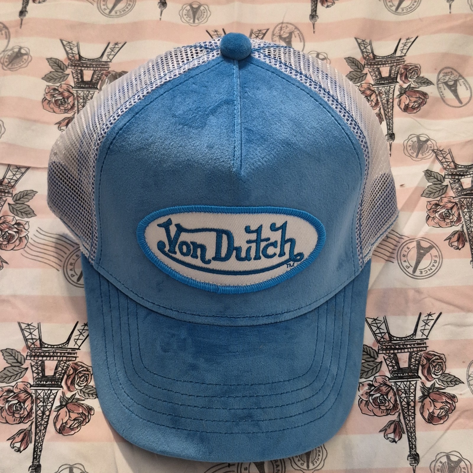 VON DUTCH BLUE & WHITE TRUCKER HAT MESH BACK SOLID NEW WITH TAGS ONE SIZE