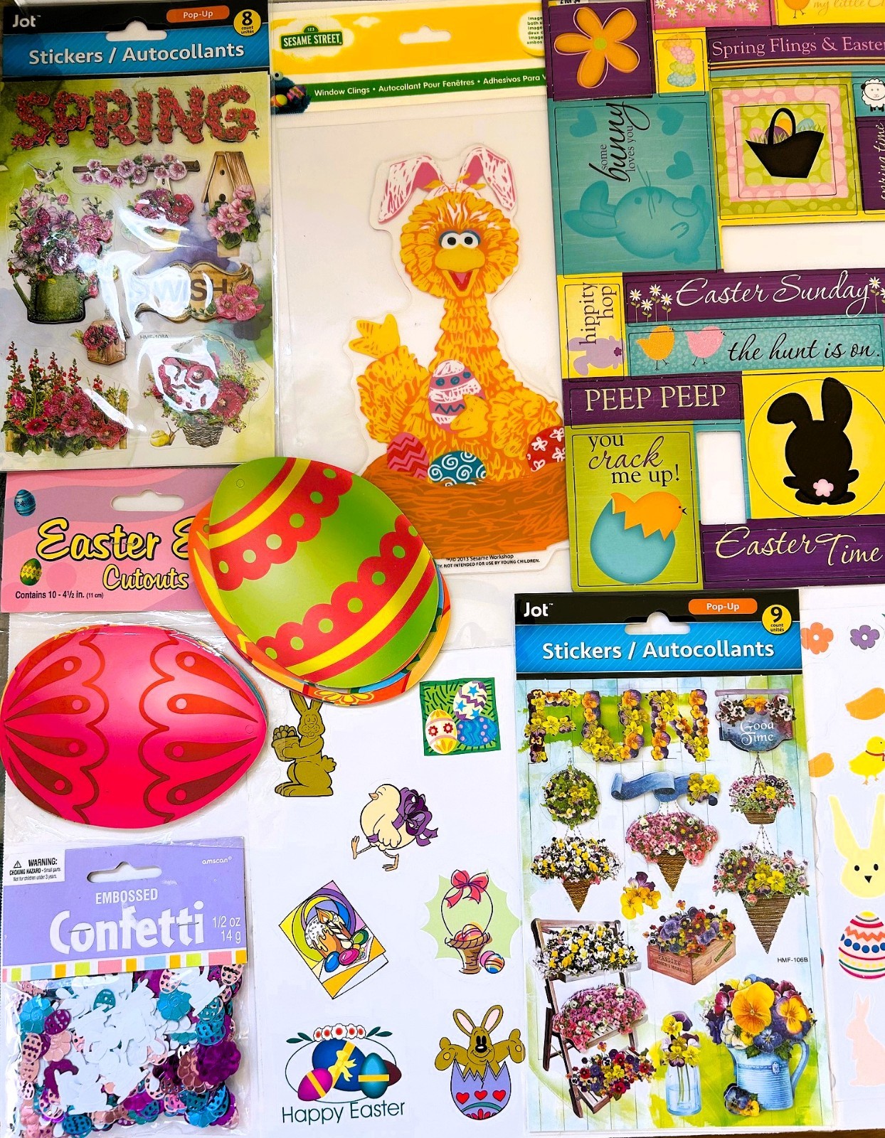 LARGE LOT EASTER SPRING THEME SCRAPBOOK STICKERS, EMBELLISHMENTS, CHIPBOARD